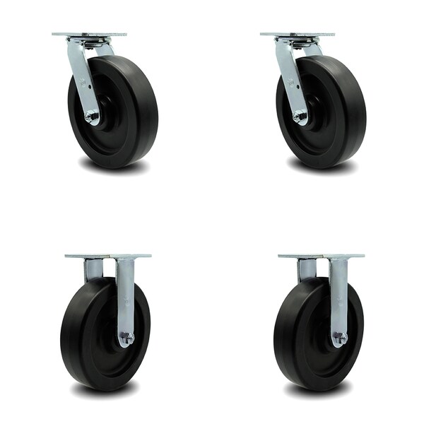 8 Inch Polyolefin Caster Set with Ball Bearings 2 Swivel 2 Rigid